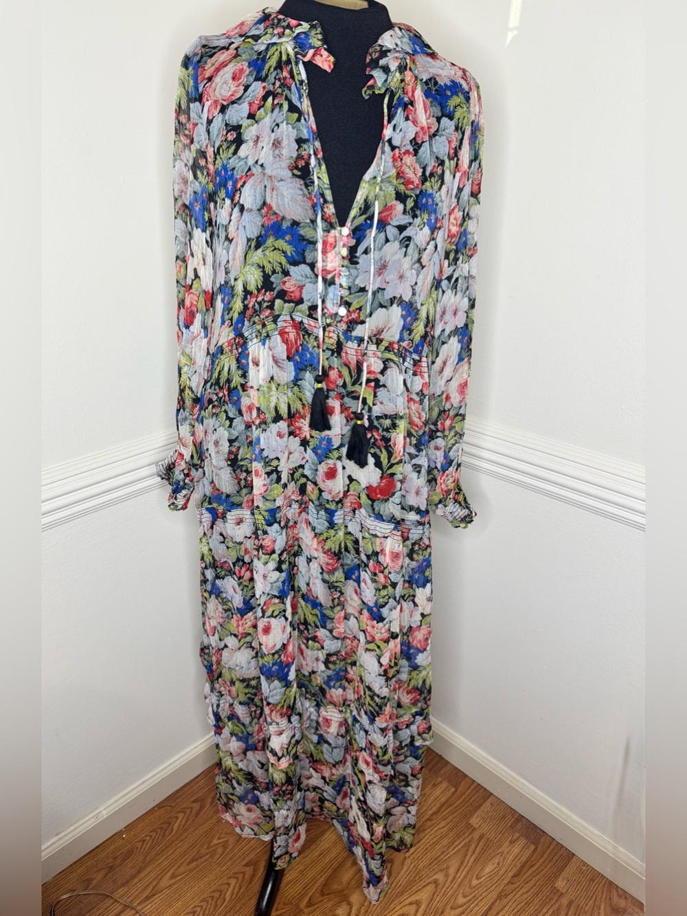 Sold!!! Anthropologie Sheer Floral Tassel Tie Maxi Dress